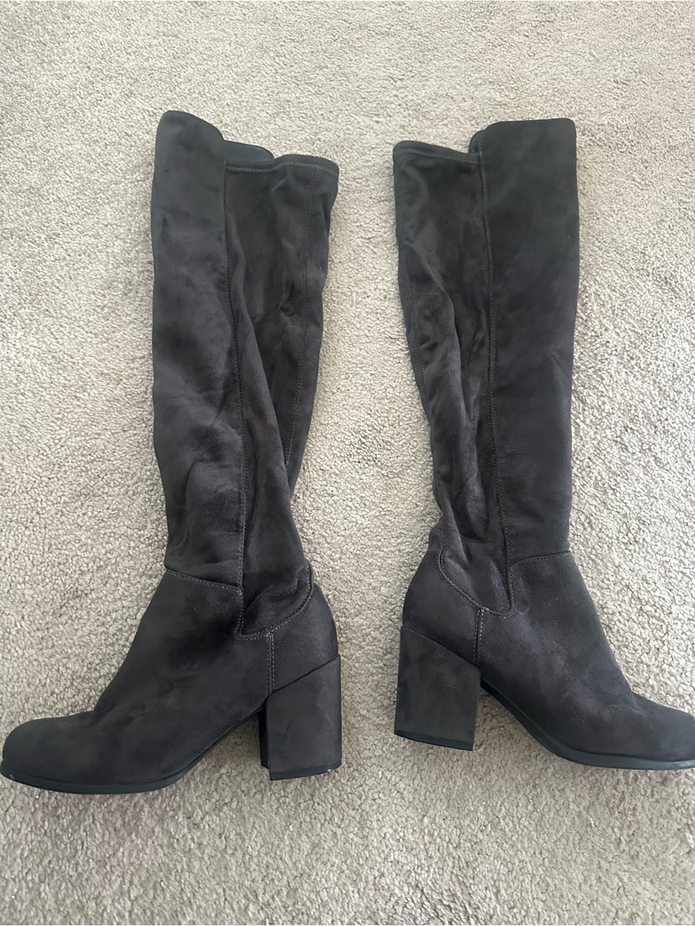Women's Charcoal Suede Over-the-Knee Block Heel Boots